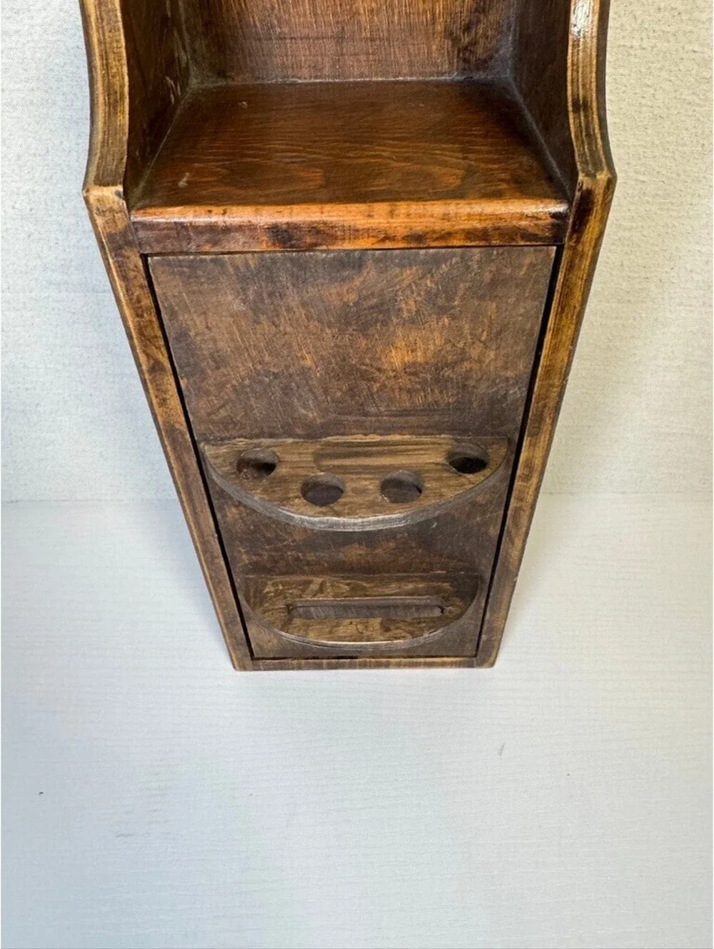 Vintage Wooden Toothbrush Cabinet with Hand-Painted Doll Wall Mounted Free Stand